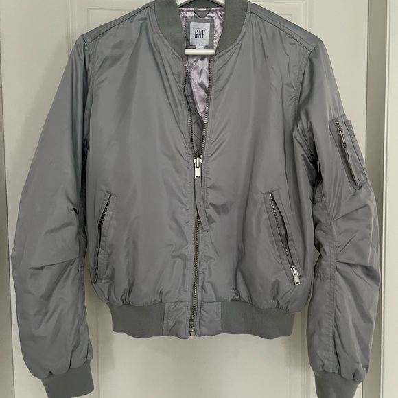 Grey XS bomber jacket, lavender colour inside. Excellent condition, satin feel - Picture 1 of 15